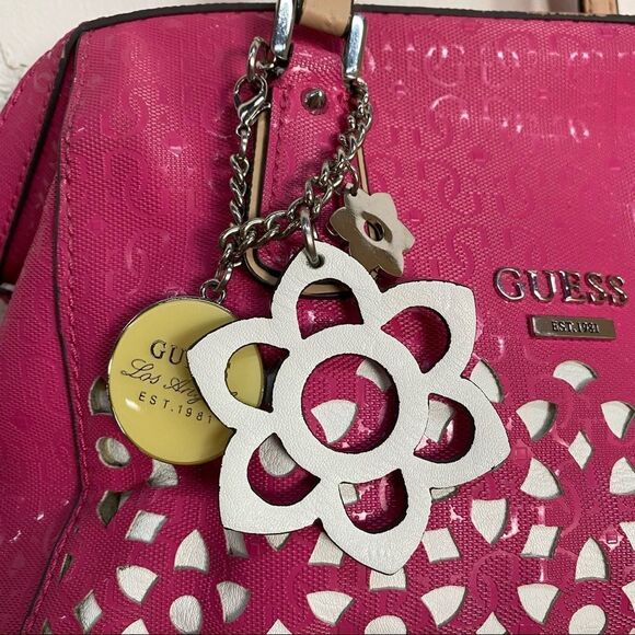 GUESS bright  Fuchia pink satchel bag with white cutout flower design - Picture 8 of 16